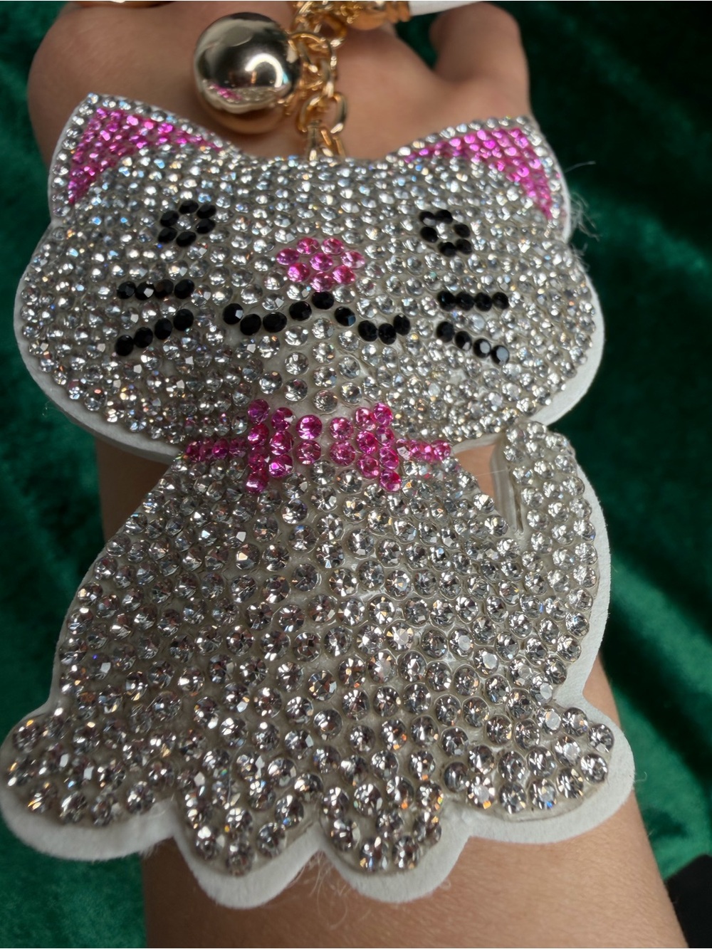 Crystal Cat Keychain Charm - White & Pink Rhinestone Pet Accessory - Picture 2 of 4